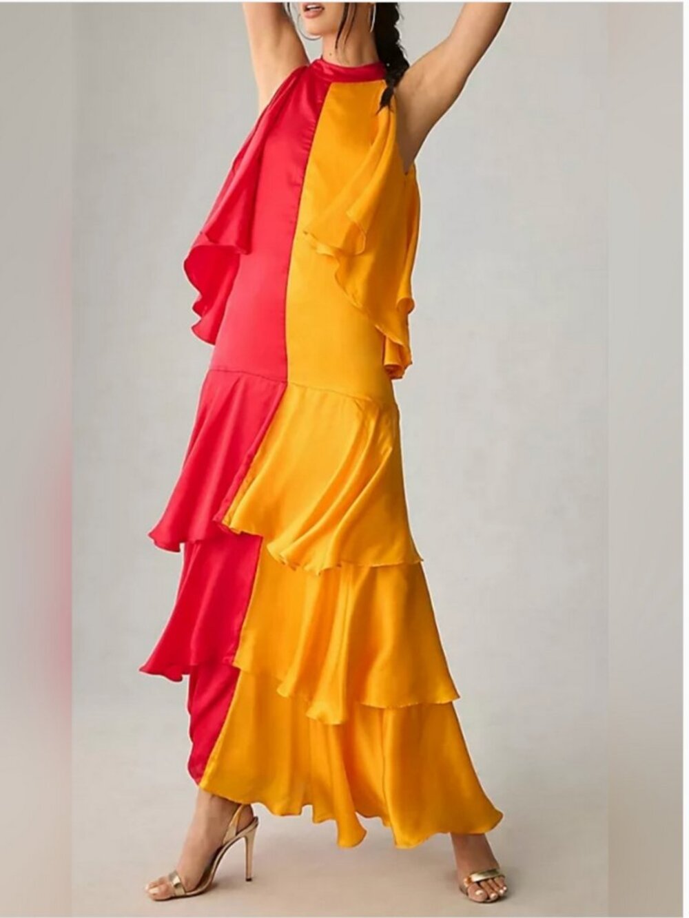 Anthropologie NWT Pinnacle by Shruti Sancheti Color Block Ruffle Maxi Dress M